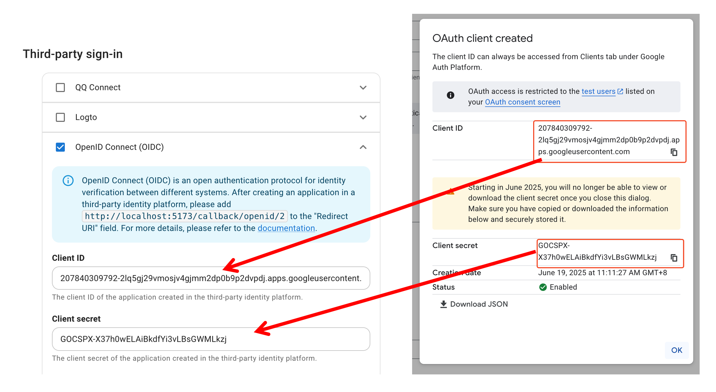 Configure Client ID and Secret